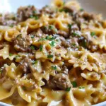Creamy Parmesan Garlic Beef Bowtie Pasta