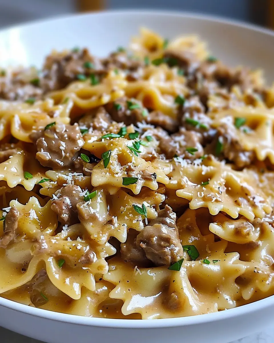 Creamy Parmesan Garlic Beef Bowtie Pasta: Indulgent Weeknight Delight