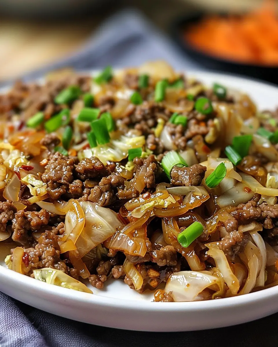 Low-Carb Mongolian Ground Beef Delight with Turkey Bacon and Cabbage