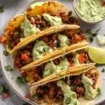 Baked Ground Turkey Tacos with Avocado Sauce
