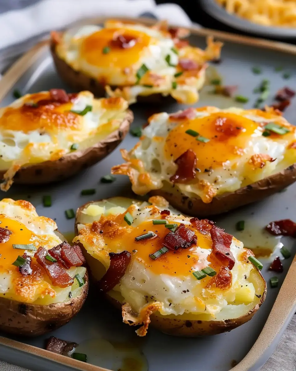 Twice Baked Breakfast Potatoes with Turkey Bacon and Chicken Ham