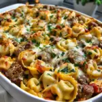 Golden Cheese Steak Tortellini Casserole