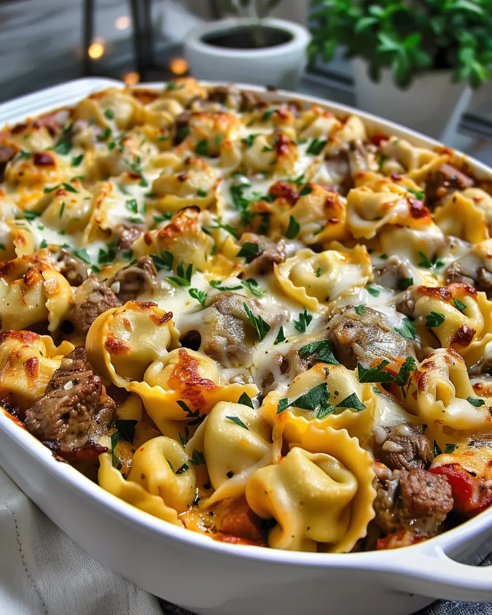 Golden Cheese Steak Tortellini Casserole: Indulgent Comfort Food