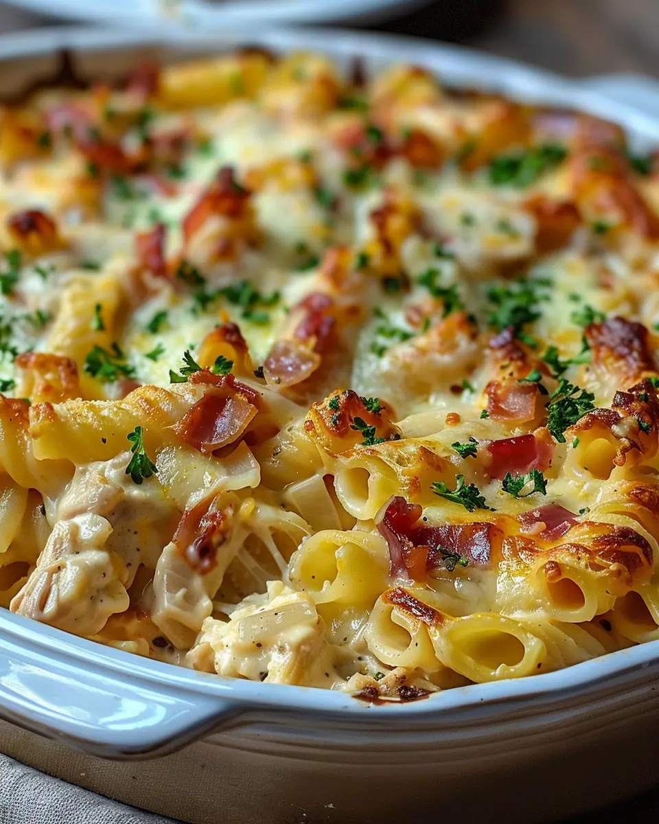 Crazy Good Chicken Pasta Casserole Recipe with Turkey Bacon Delight