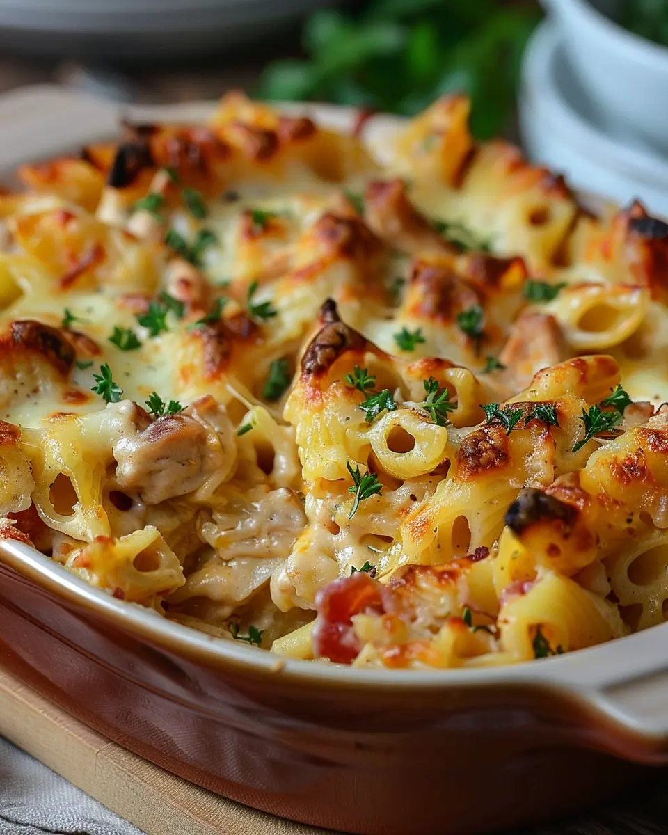 Crazy Good Chicken Pasta Casserole Recipe with Turkey Bacon Twist