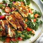 Cumin-crusted chicken with kale salad and hummus dressing