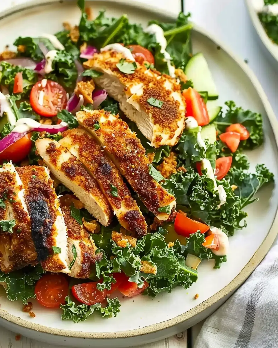 Cumin-crusted chicken: A Healthy Twist with Kale Salad and Hummus Dressing