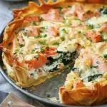 Salmon and spinach filo cottage cheese quiche