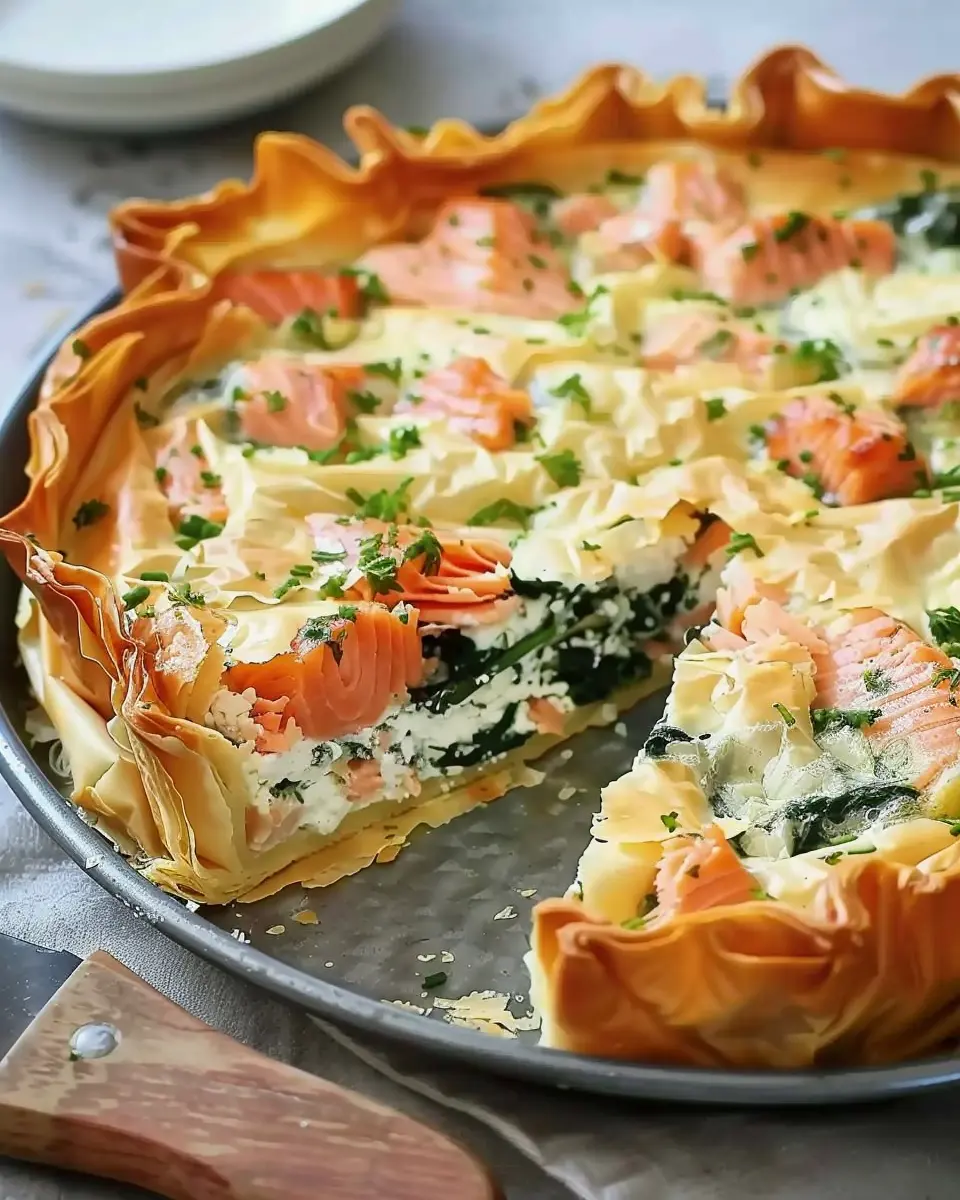 Salmon and spinach filo cottage cheese quiche that’s simply delicious